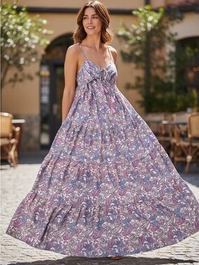 Karma Highway Purple Paisley Spaghetti-Strap Maxi Dress, One Size, NWT!